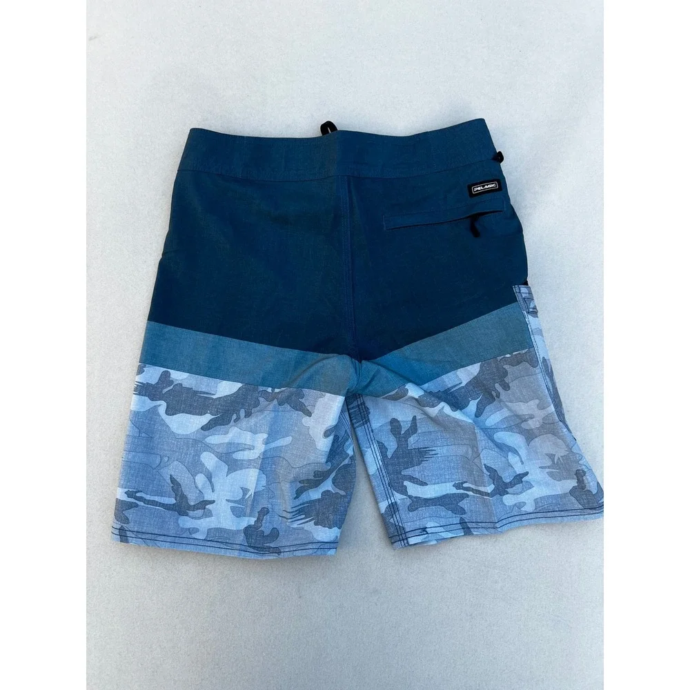 Pelagic Youth Size 27 Board‎ Shorts Blue Water Fish Camo Stacked Surf Trunks